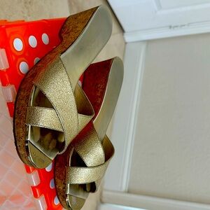Classic comfortable hammered  Gold 2.1/4 heel Jimmy Choo wedge in size 11.5